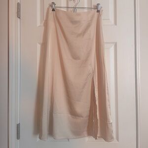 Champagne Midi Satin Slip Skirt